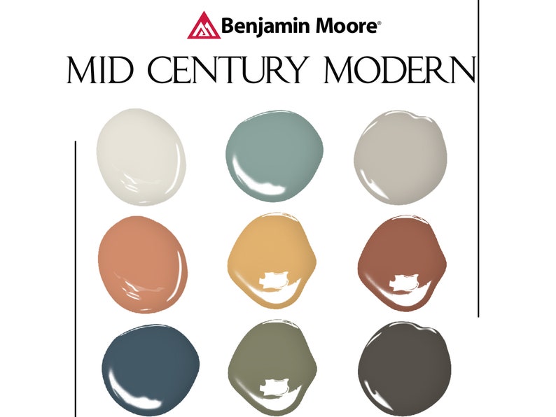 Mid Century Modern Palette, Benjamin Moore, Interior Paint Scheme, Mid