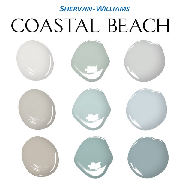 Palette de peinture Sherwin Williams Coastal Beach, Couleurs de peinture pour les maisons de Coastal Beach, Couleurs de peinture complémentaires, Guide de peinture pour les maisons