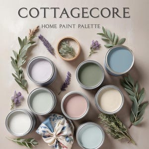 Cottagecore Home Paint Palette, Sherwin Williams, Cottagecore Aesthetic, Country Farmhouse, Whole House Color Scheme, Home Paint Selection