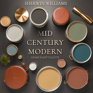 Sherwin Williams, Mid Century Modern Palette, Interior Paint Scheme, Mid Century Modern Paint, Whole House Paint Color, Interior Paint Color