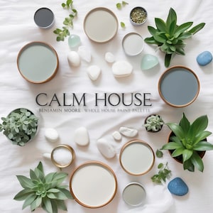 Calm House Paint Palette, Benjamin Moore, Calm Review, Coastal Palette, Beach House, Calm Palette, Beach Glass, OC-22, 2111-70