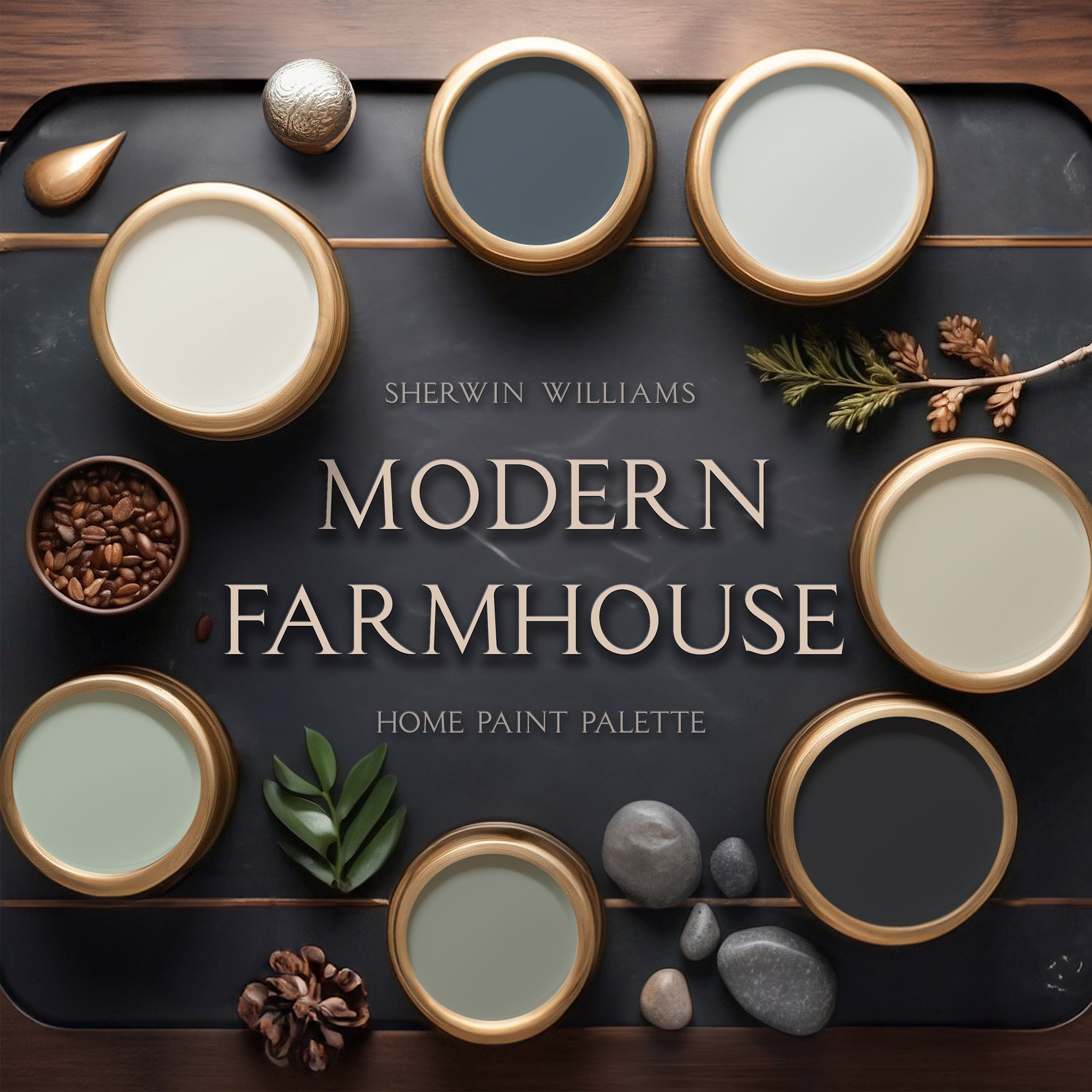 Sherwin Williams, Modern Farmhouse Paint Palette, Home Paint Colors, Whole House Color Scheme, Coordinating Colors, Whole Home Paint Colors