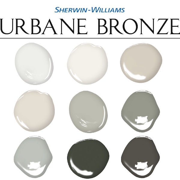 Sherwin Williams Urbane Bronze-Komplementärfarbpalette, ganze Hausfarben, Urbane Bronze-Farbschema, Hausfarben, Sw 7048