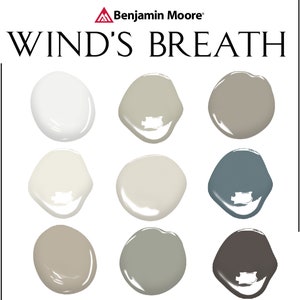Wind’s Breath Paint Palette, Benjamin Moore Color Palette, Whole House Paint Colors, Warm Natural Palette, Winds Breath, OC-24, 981