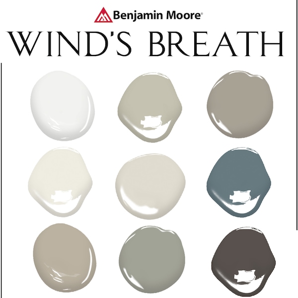 Wind’s Breath Paint Palette, Benjamin Moore Color Palette, Whole House Paint Colors, Warm Natural Palette, Winds Breath, OC-24, 981