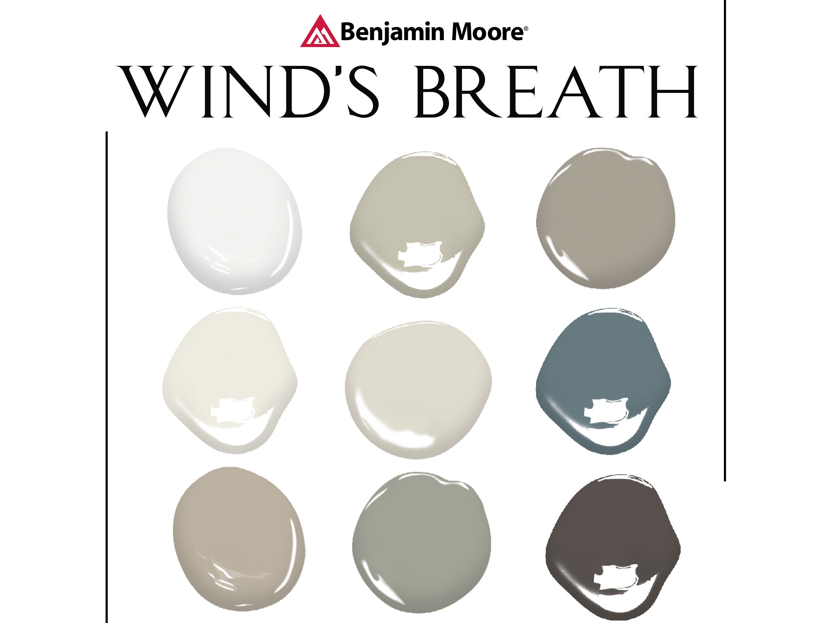 Wind’s Breath Paint Palette, Benjamin Moore Color Palette, Whole House Paint Colors, Warm Natural Palette, Winds Breath, OC-24, 981