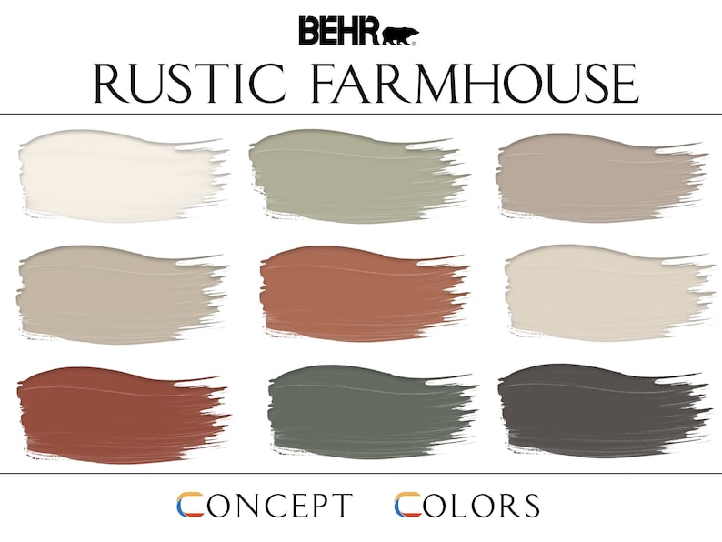 Rustic Farmhouse Paint Palette Behr Paint Guide Whole House Etsy