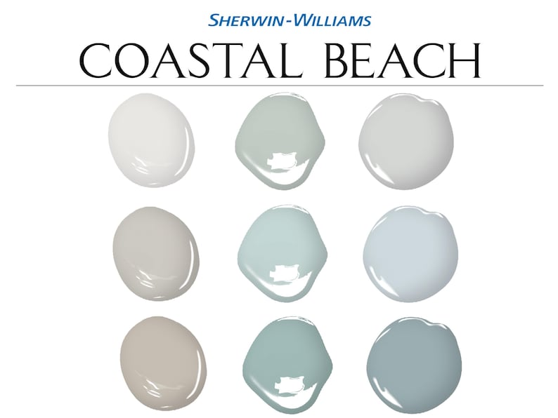 Sherwin Williams Coastal Beach Paint Palette: Coastal Beach Home Paint Colors, Complementary Whole House Paint Colors (Digital Download) imagem 1