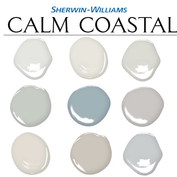 Sherwin Williams, Calm Coastal Color Palette, Complementary Colors, Beach House Color, Coastal Exterior Paint Color, Whole House Paint Color