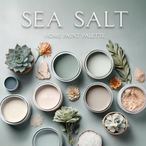 Sherwin Williams Sea Salt Palette, Whole House Color Scheme,  2025 Color Of The Year HGTV, Sw 6212 Quietude, Coastal Home Paint Palette
