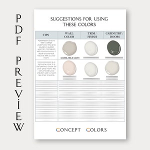 A printable Sherwin Williams Agreeable Gray SW 7029 paint guide with expert recommendations for wall colors, trim colors, cabinetry, doors, paint finishes, and coordinating colors. This digital whole house paint guide helps homeowners choose complementary neutral paint colors, timeless greige color combinations, and balanced interior house paint schemes for every room.