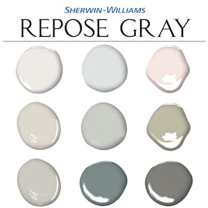 Sherwin Williams Repose Gray Palette, Repose Gray Kitchen Cabinets, Complementary Paint, Home Paint Selection, Whole House Paint Palette