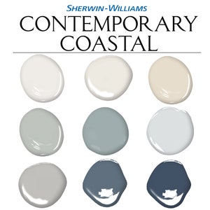 Sherwin Williams Contemporary Coastal Paint Palette, Complementary Paint Scheme, Whole House Paint Colors, Interior Paint Color Palette,