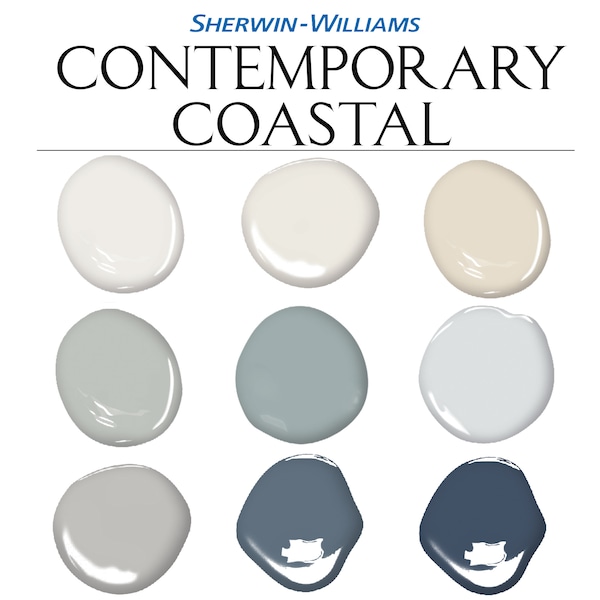 Sherwin Williams Contemporary Coastal Paint Palette: Whole Home Paint Colors, Interior Paint Palette, Complementary Color (Digital Download)