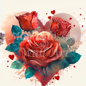 Valentine&#39;s Day Red Roses Print / Valentine&#39;s Day Gifts / Watercolor Roses Decor / Contemporary Valentine&#39;s Day / Roses Prints / PRINTABLE