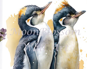 Crested Penguin Printable Art / Penguin Wall Art Print / Cute Penguin Animal Print / Penguin / Aquarel Decor / Animal Decor / PRINTABLE