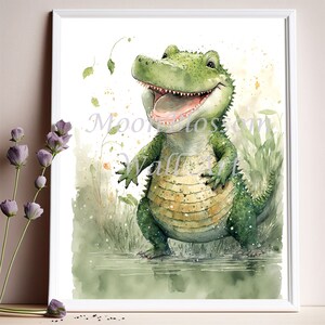 Cute crocodile printable art, safari nursery wall art, animal art print