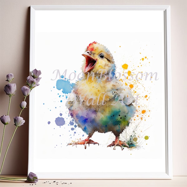 Baby chicken printable wall art, farm animal art prints