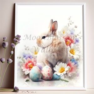 Easter printable art, Easter bunny and eggs wall art print