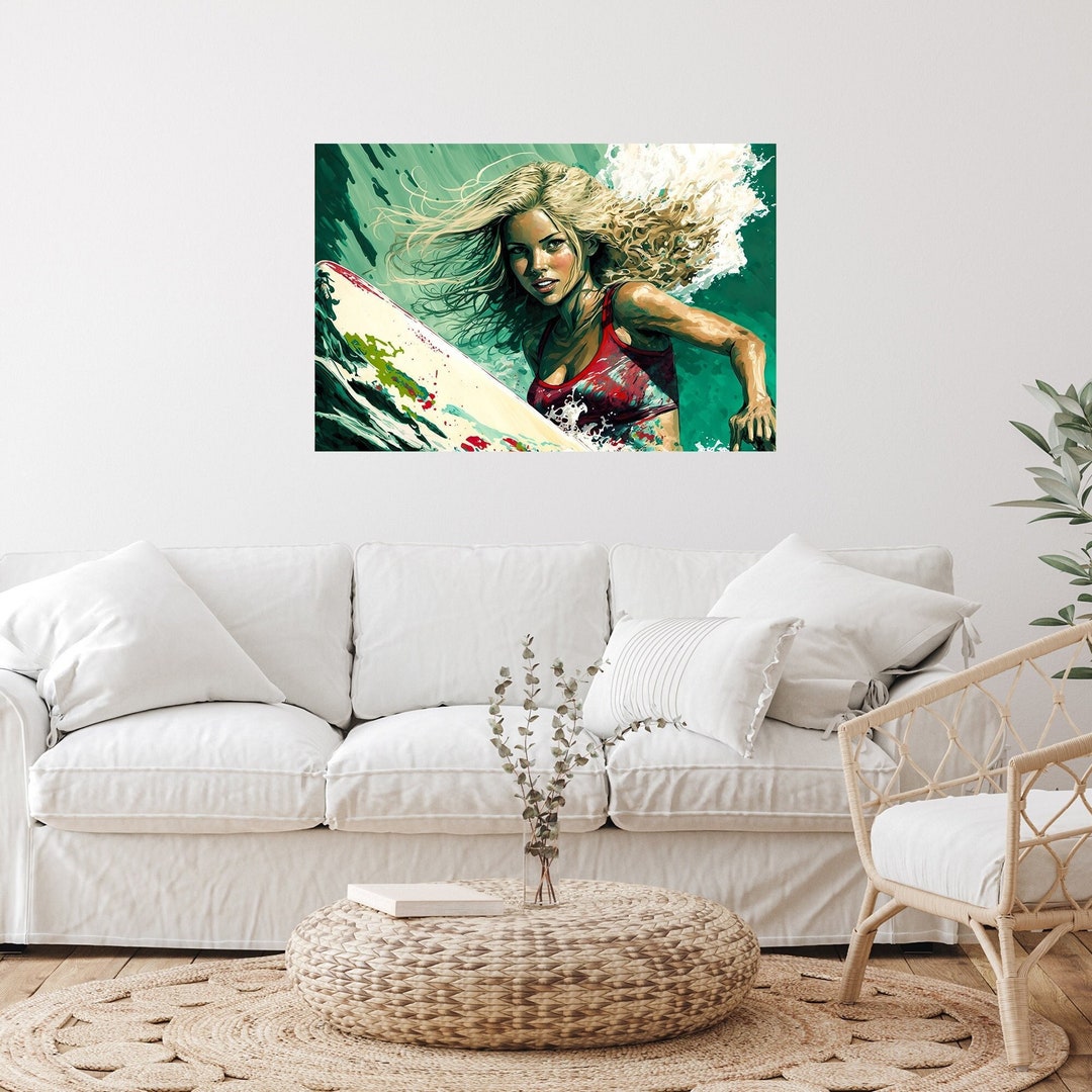 Beautiful Surfer Wall Art Print, Surfboard Wall Art Etsy