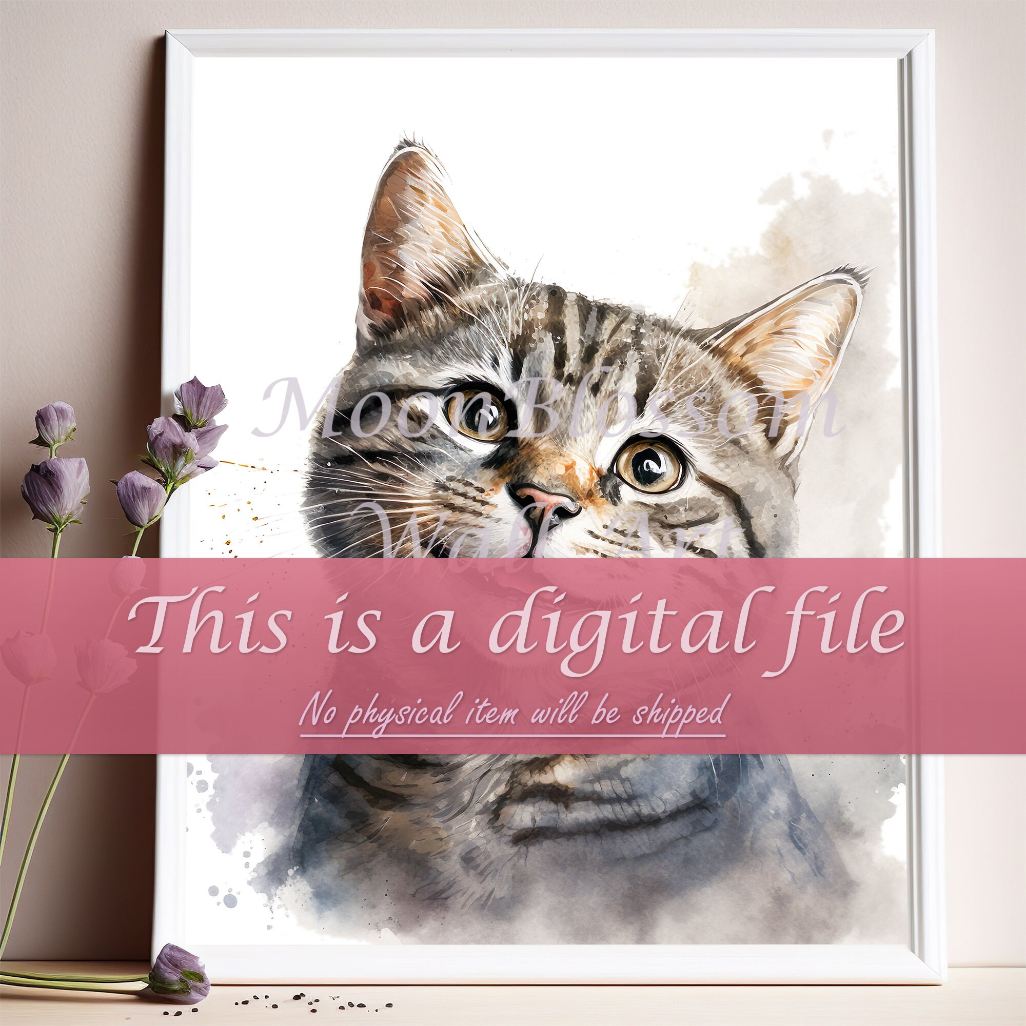 Grey Tabby Cat Print / Gray Tabby Cat / Watercolor Decor / Contemporary ...