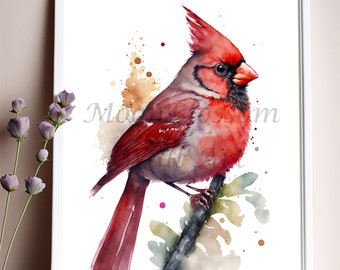 Arte imprimible de pájaro cardenal rojo, impresión de arte de pared cardinal
