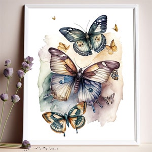 Butterflies wall art, watercolor prints, butterfly art print