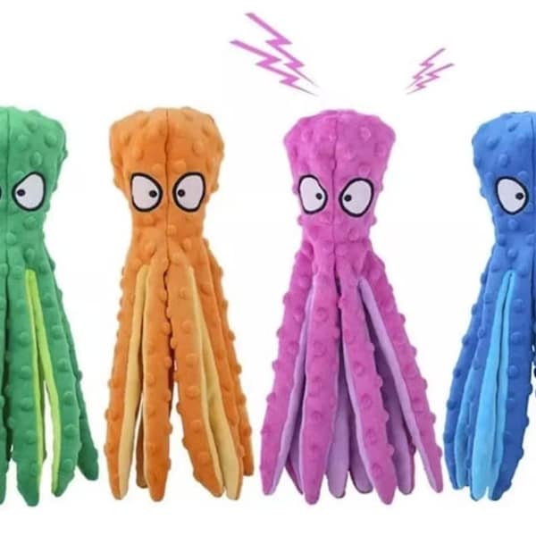 4 Squeaky Dog Toys Octopus - Crinkle Dog Toy, Plush Dog Toy