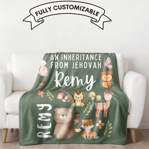 Personalized JW Toddler Blanket Custom Name Baby Gift New Mom Jehovahs Witness Keepsake New Baby JW Gift Soft Cozy Woodland Nursery Decor