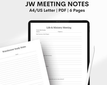 JW Meeting Study Notes Digital Christian Life And Ministry Watchtower Study Worksheets Printable JW Pioneer Gift JW Family Bible Study Notes