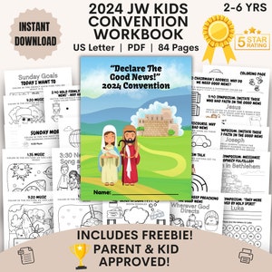 Cuaderno de trabajo para niños de JW, de 2 a 6 años, digital, 2024, hojas de trabajo para actividades sobre cómo declarar las buenas noticias, convención regional de JW, imprimibles de JW, para niños pequeños, preescolar, jardín de infantes