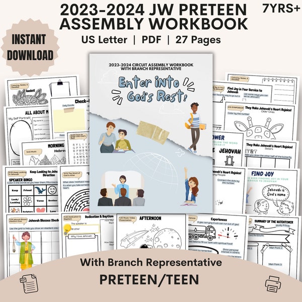 JW Kids PreTeen 2023 2024 Cahier d'activités « Entrez dans le repos de Dieu » avec le représentant de la succursale JW Cadeaux JW pour 7 ans et + 9-12 ans