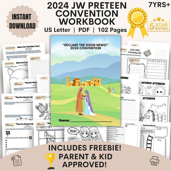 Cahier d'exercices JW Kids PreTeen, 7 ans et plus Numérique 2024 Cahier d'activités Déclarez la bonne nouvelle Convention régionale JW Imprimables JW Cadeaux Jw Kids
