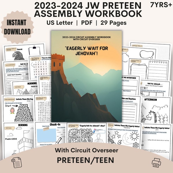 JW Kids PreTeen 2023 2024 Attendez avec impatience l'assemblage du cahier d'activités de Jéhovah avec le surveillant de circonscription Imprimables JW Cadeaux JW, 7 ans et + 9-12 ans