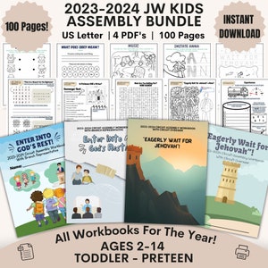 JW Kids BUNDLE 2023-2024 All Circuit Assembly Activity Workbooks 2-14 yr Enter Into God&#39;s Rest Eagerly Wait For Jehovah Printable Worksheets