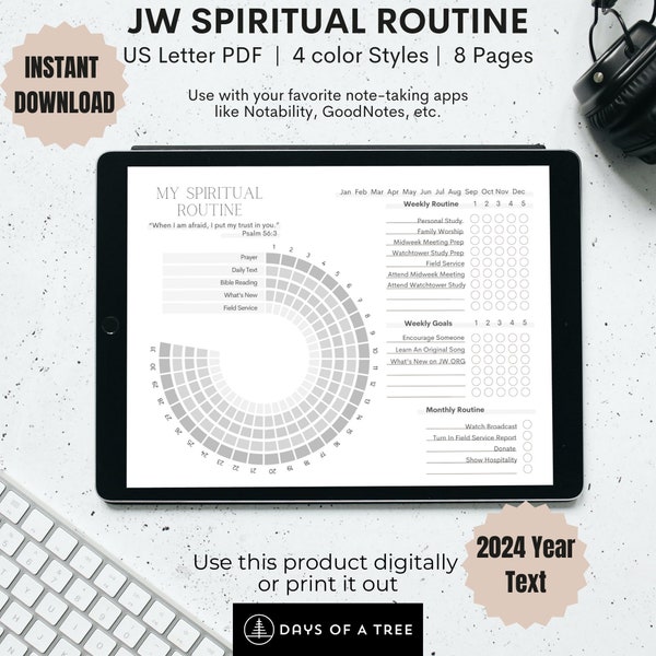 2024 Year Text JW Spiritual Routine Habit Tracker Psalm 56:3 Digital Theocratic Checklist JW Pioneer Gift Planner Baptism Gift For Sisters