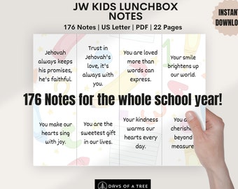 Notas motivadoras para la lonchera de los niños de JW Tarjetas de notas espirituales para la vuelta al cole para imprimir de JW Niños de JW Educación en casa de JW Regalos de JW para niños Adolescentes de JW