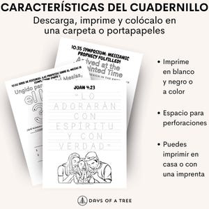 Puede incluir: Una hoja de trabajo imprimible en blanco y negro con el texto "JUAN 4:23" y la frase "LO ADORAR&Aacute;N CON ESP&Iacute;RITU Y CON VERDAD" escrita en espa&ntilde;ol. La hoja de trabajo tambi&eacute;n presenta una ilustraci&oacute;n en blanco y negro de una familia orando.