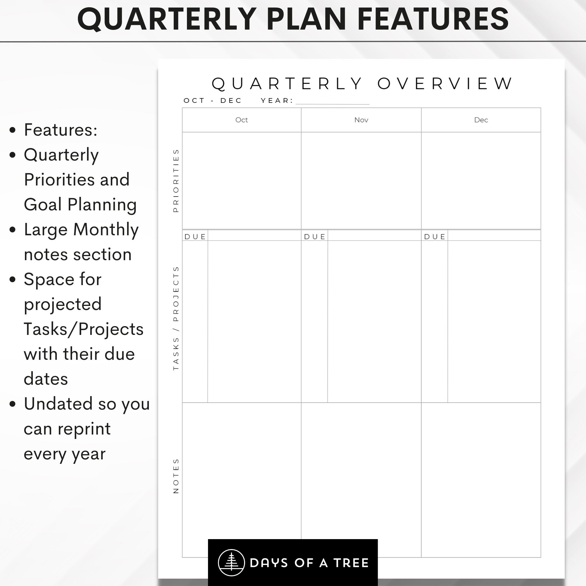 Quarterly Planner Printable Fillable Quarterly Business Etsy