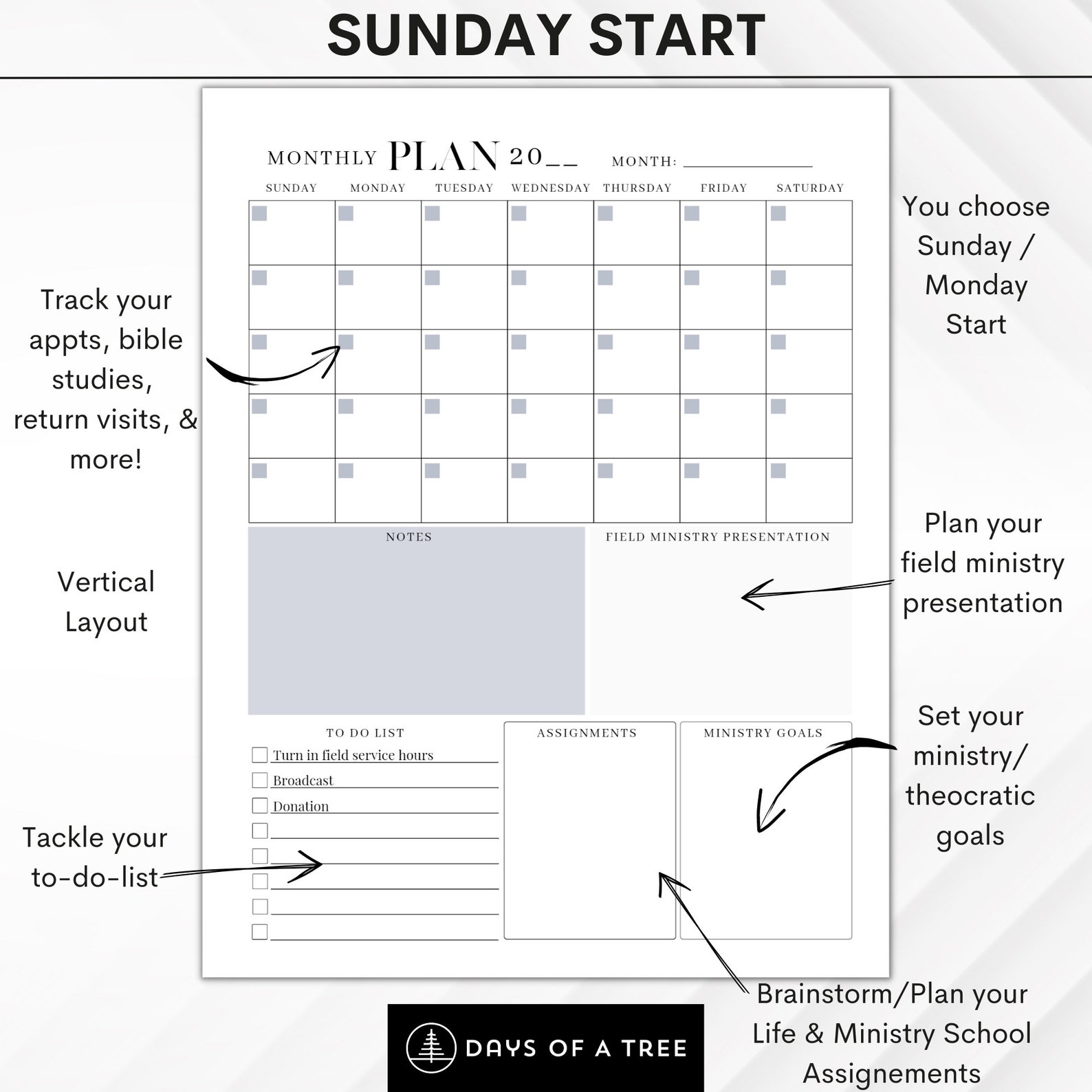 JW Monthly Calendar Ministry Theocratic Calendar JW Pioneer - Etsy