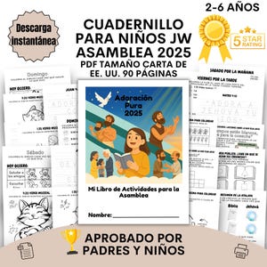 Adoración Pura Asamblea 2025 Libro Actividades Niños JW Cuaderno Español PDF Imprimible Preescolar Kinder 2-6 Años Spanish JW Kids Workbook