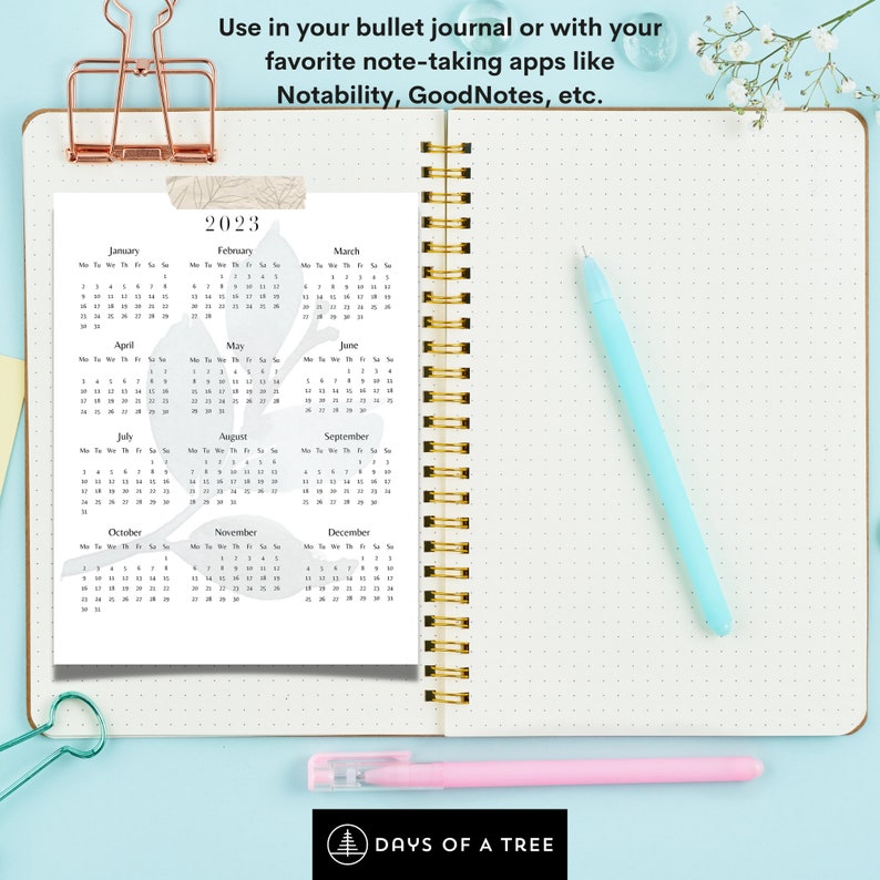 2023 2024 Bullet Journal Calendar Printable Desk Calendar Etsy Singapore