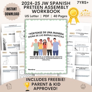 JW Kids Assembly Workbook PreTeen Age 7+ Digital Behave in a Manner Worthy of Good News Activity Workbook JW Spanish Assembly Packet with CO