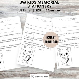 JW Kids Memorial Letter Writing Bundle JW Memorial Stationery Printable Letter Writing Paper for Memorial of Jesus JW Kids Ministry Campaign