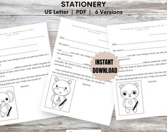 JW Kids Memorial Letter Writing Bundle JW Memorial Stationery Printable Letter Writing Paper for Memorial of Jesus JW Kids Ministry Campaign