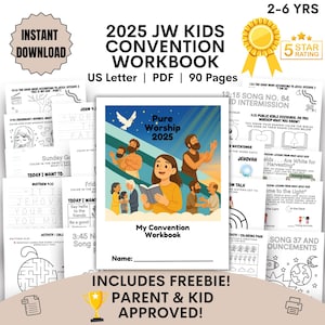 Manual de trabajo para niños de JW 2025: Convención de Adoración Pura, actividades para niños pequeños, preescolar, jardín de infantes, hojas de trabajo digitales, imprimibles para la Convención Regional de JW