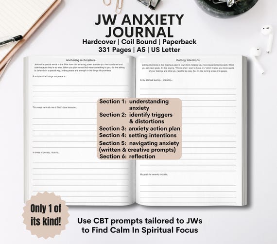 JW Anxiety Journal JW Gift Idea For Pioneers Sister Elders Teens Spiritual CBT Guided Notebook for Jehovahs Witnesses Jw Baptism Gift jworg