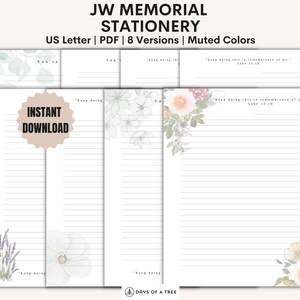 Juego de papelería conmemorativa de JW Papel para escribir cartas imprimible para las campañas del ministerio pionero en memoria de Jesús Invitación conmemorativa para imprimir en casa