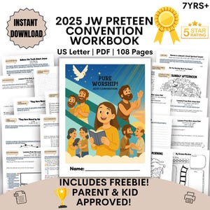 Cuaderno de actividades para niños de los Testigos de Jehová 2025. Libro de trabajo digital de adoración pura para preadolescentes de 7 años en adelante. Regalo imprimible para la Convención Regional de los Testigos de Jehová para niños.