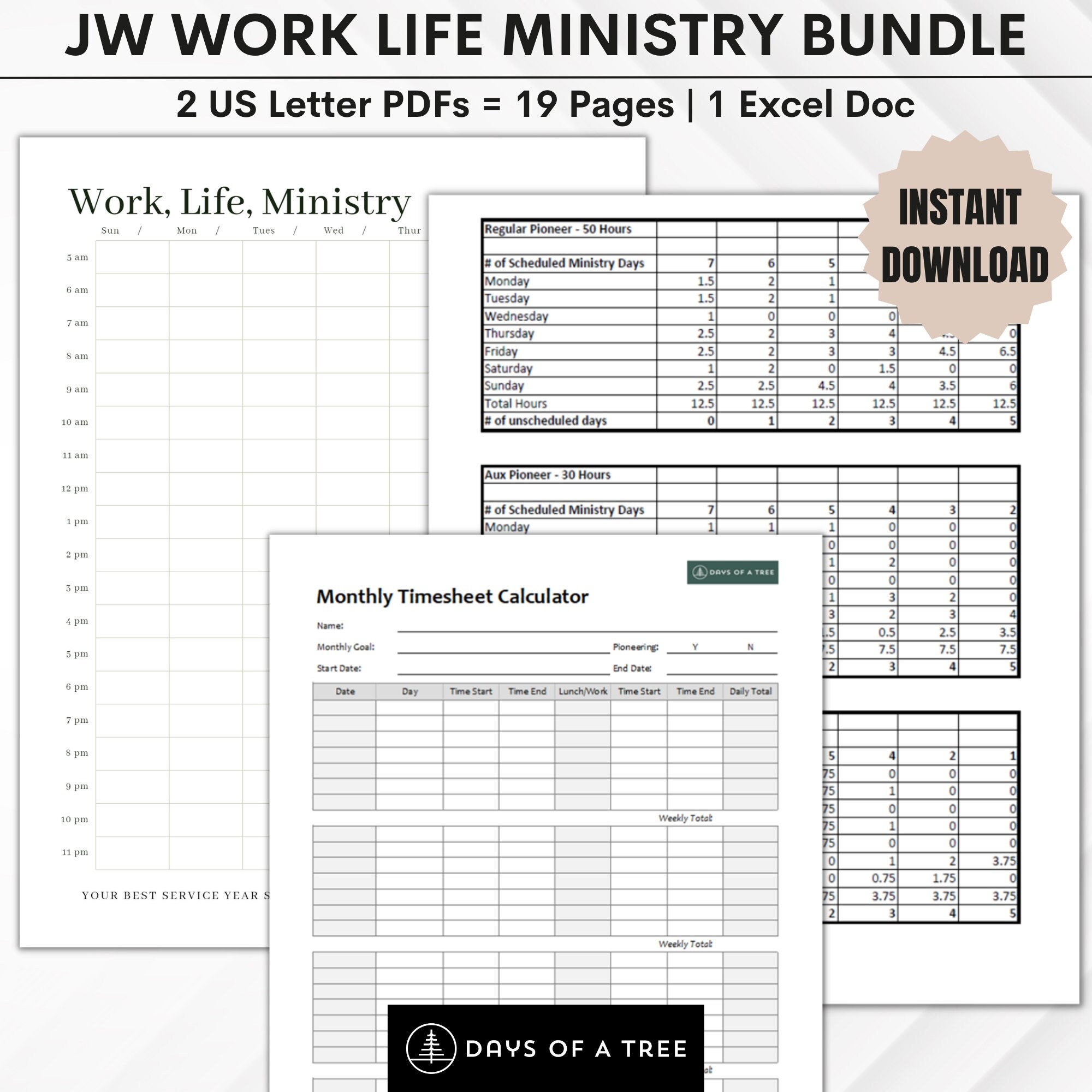 JW Work Life Ministry Block Schedule Bundle Printable Ministry Planners